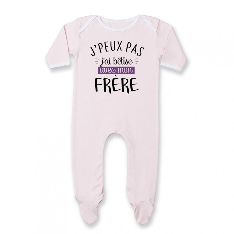 Pyjama bébé J'peux pas j'ai bêtise avec mon frère ( version fille ) Pyjama bébé J'peux pas j'ai bêtise avec mon frère ( version fille )