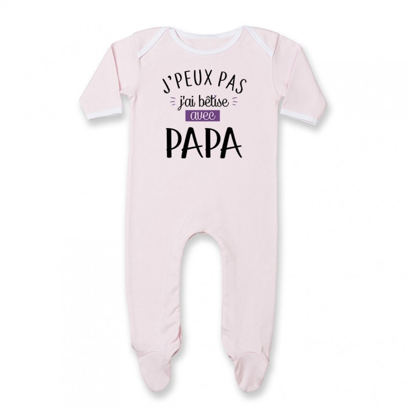 Pyjama bébé J'peux pas j'ai bêtise avec papa ( version fille ) Pyjama bébé J'peux pas j'ai bêtise avec papa ( version fille )