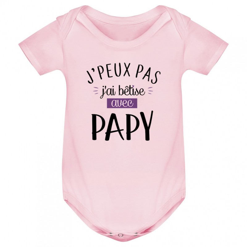 Body bébé J'peux pas j'ai bêtise avec papy ( version fille ) Body bébé J'peux pas j'ai bêtise avec papy ( version fille )