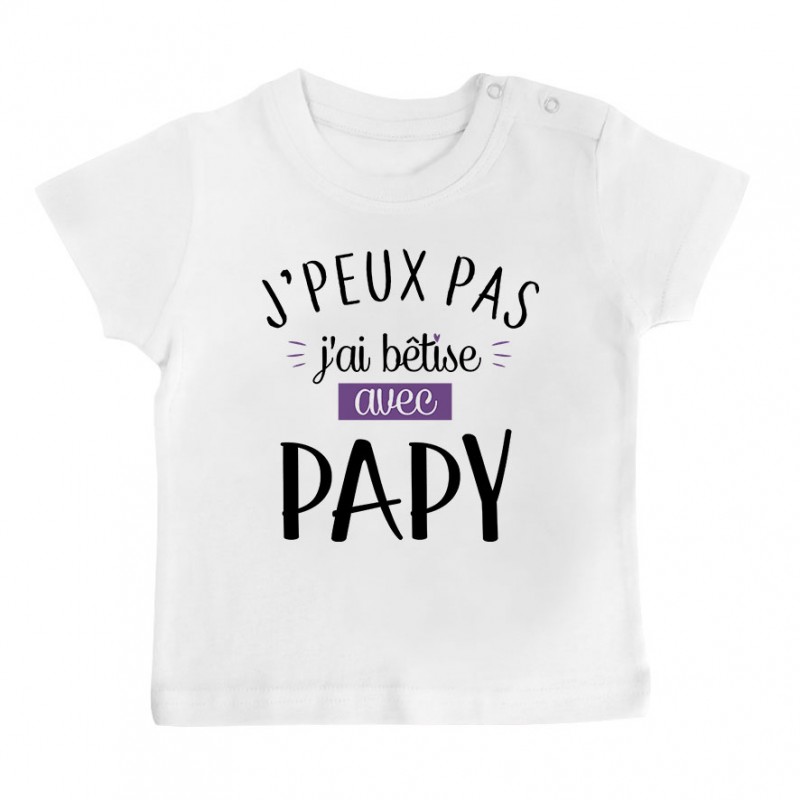 T-Shirt bébé J'peux pas j'ai bêtise avec papy ( version fille ) T-Shirt bébé J'peux pas j'ai bêtise avec papy ( version fille )
