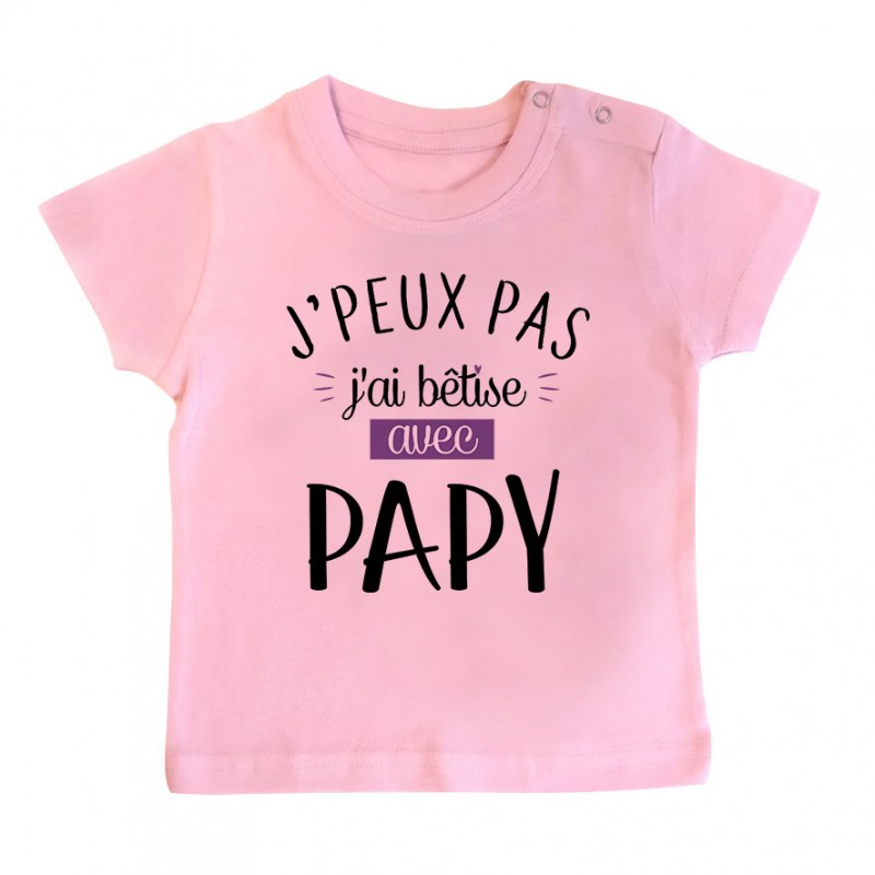 T-Shirt bébé J'peux pas j'ai bêtise avec papy ( version fille ) T-Shirt bébé J'peux pas j'ai bêtise avec papy ( version fille )