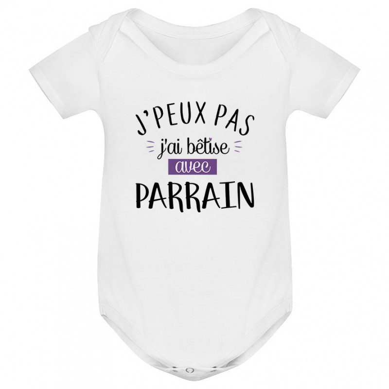 Body bébé J'peux pas j'ai bêtise avec parrain ( version fille ) Body bébé J'peux pas j'ai bêtise avec parrain ( version fille )
