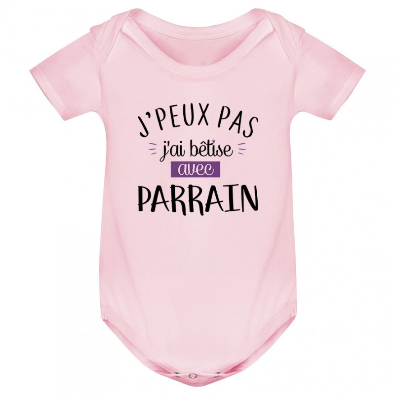 Body bébé J'peux pas j'ai bêtise avec parrain ( version fille ) Body bébé J'peux pas j'ai bêtise avec parrain ( version fille )