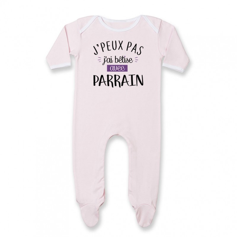 Pyjama bébé J'peux pas j'ai bêtise avec parrain ( version fille ) Pyjama bébé J'peux pas j'ai bêtise avec parrain ( version fille )