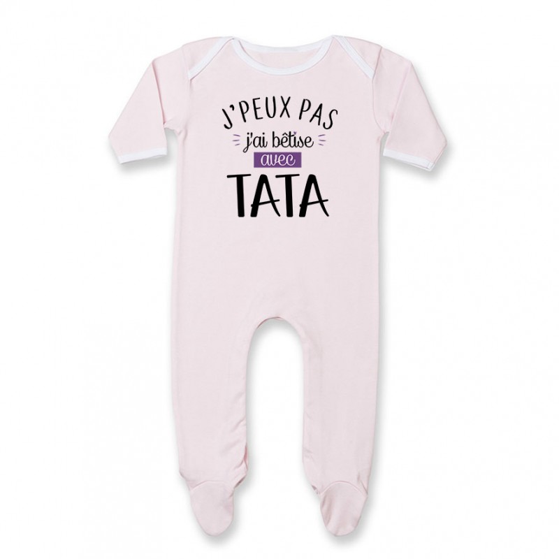 Pyjama bébé J'peux pas j'ai bêtise avec tata ( version fille ) Pyjama bébé J'peux pas j'ai bêtise avec tata ( version fille )