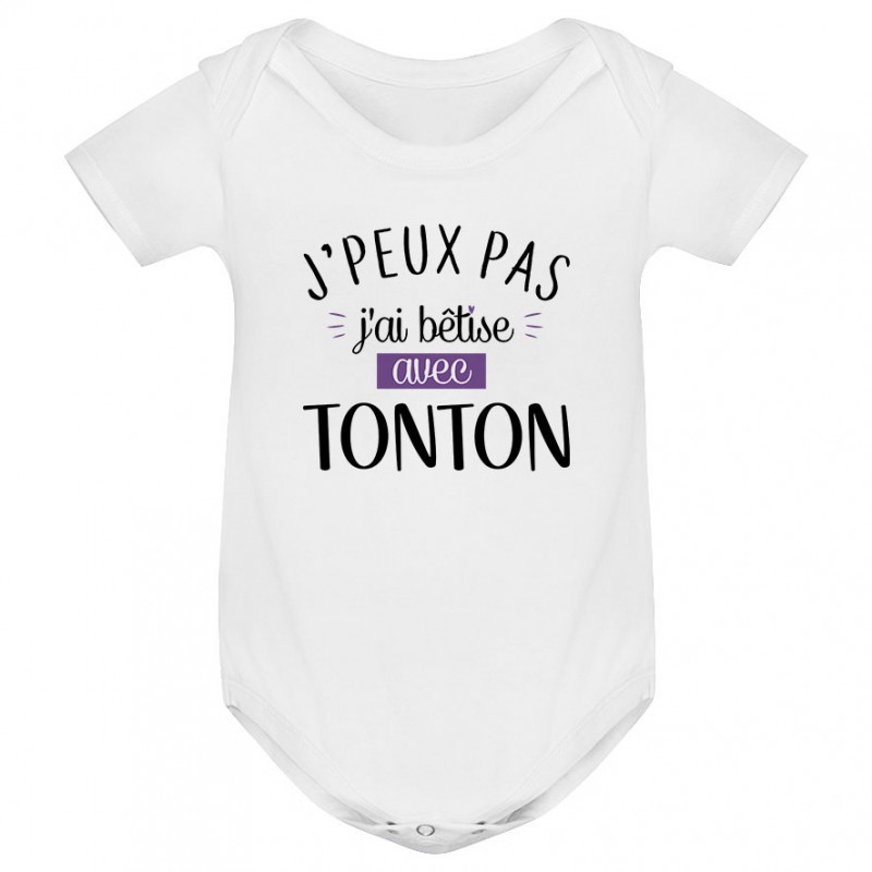 Body bébé J'peux pas j'ai bêtise avec tonton ( version fille ) Body bébé J'peux pas j'ai bêtise avec tonton ( version fille )