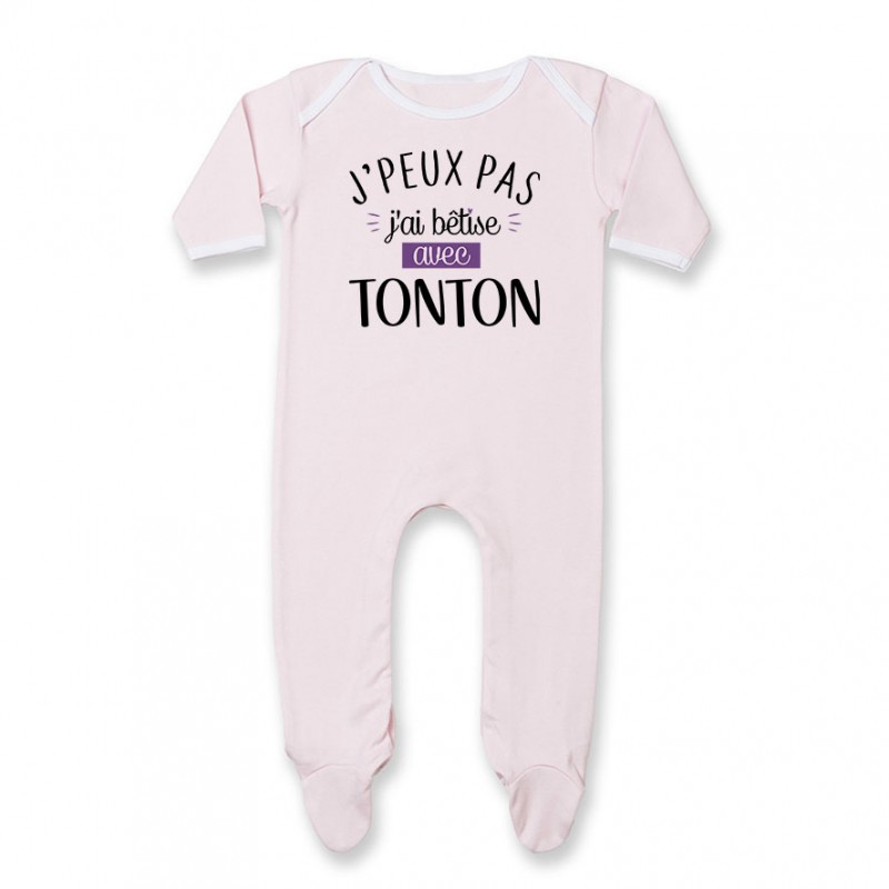 Pyjama bébé J'peux pas j'ai bêtise avec tonton ( version fille ) Pyjama bébé J'peux pas j'ai bêtise avec tonton ( version fille )