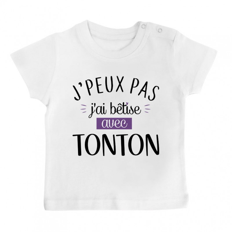 T-Shirt bébé J'peux pas j'ai bêtise avec tonton ( version fille ) T-Shirt bébé J'peux pas j'ai bêtise avec tonton ( version fille )