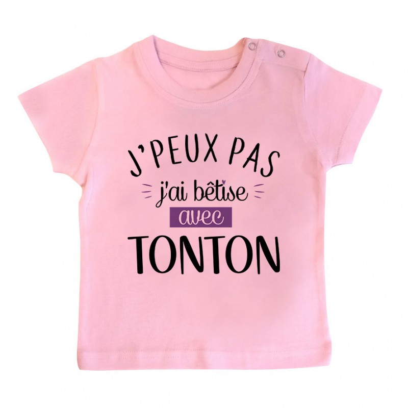 T-Shirt bébé J'peux pas j'ai bêtise avec tonton ( version fille ) T-Shirt bébé J'peux pas j'ai bêtise avec tonton ( version fille )
