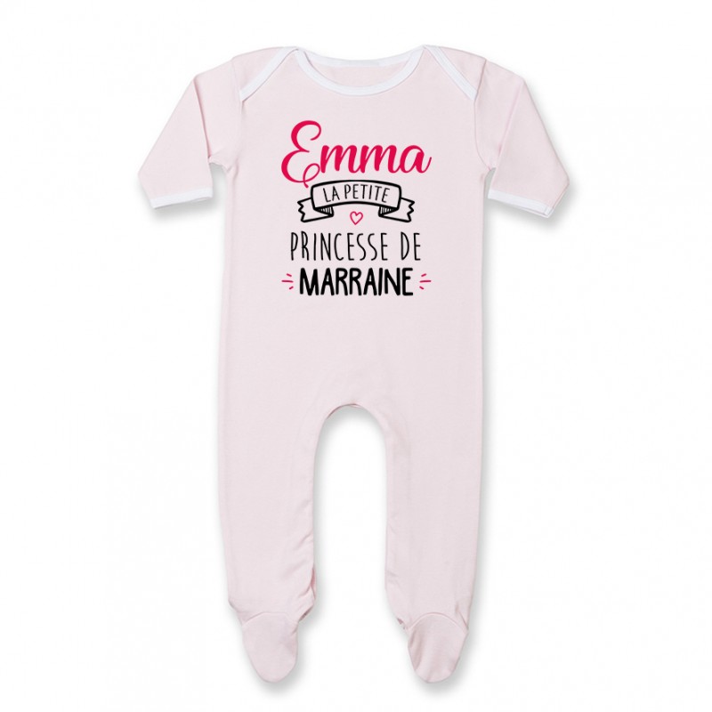 Pyjama bébé personnalisé " Prénom " la petite princesse de marraine Pyjama bébé personnalisé " Prénom " la petite princesse de marraine