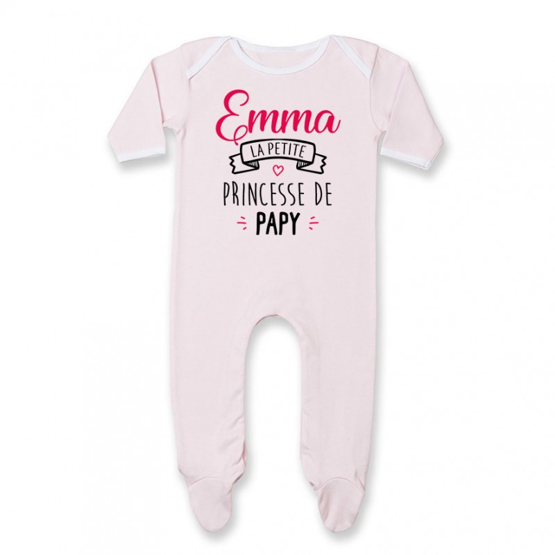 Pyjama bébé personnalisé " Prénom " la petite princesse de papy Pyjama bébé personnalisé " Prénom " la petite princesse de papy