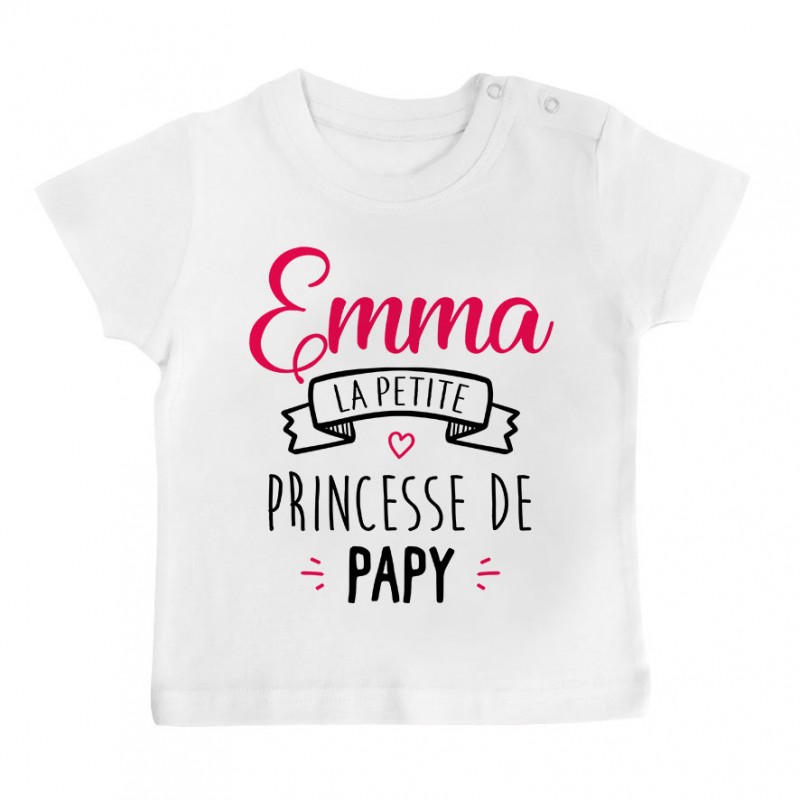 T-shirt bébé personnalisé " Prénom " la petite princesse de papy T-shirt bébé personnalisé " Prénom " la petite princesse de papy