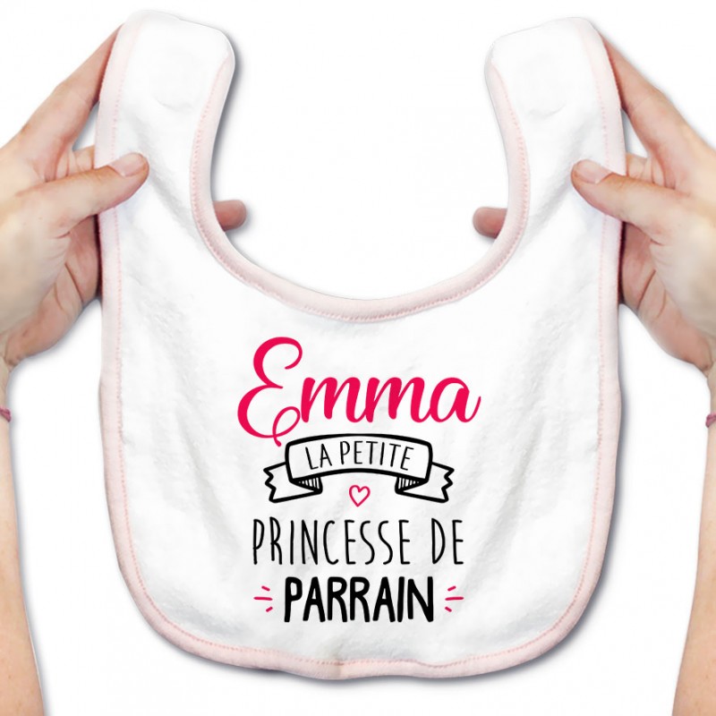 Bavoir bébé personnalisé " Prénom " la petite princesse de parrain Bavoir bébé personnalisé " Prénom " la petite princesse de parrain