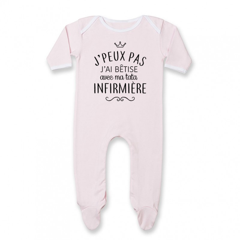 Pyjama bébé personnalisé J'peux pas j'ai bêtise avec ma tata " métier " Pyjama bébé personnalisé J'peux pas j'ai bêtise avec ma tata " métier "