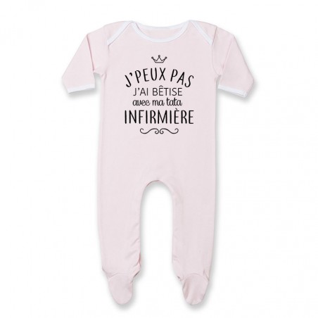 Pyjama bébé personnalisé J'peux pas j'ai bêtise avec ma tata " métier "