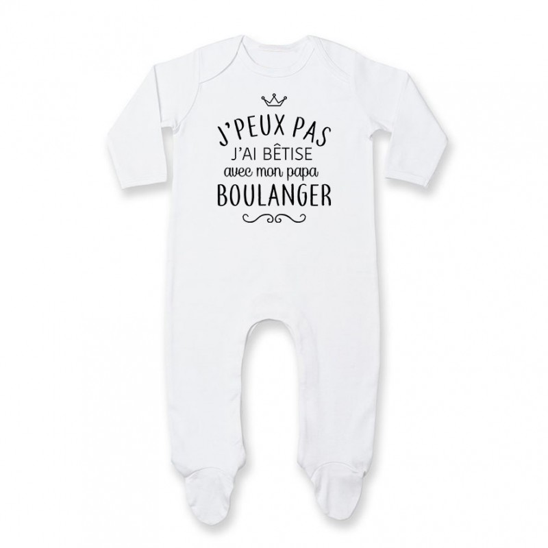 Pyjama bébé personnalisé J'peux pas j'ai bêtise avec mon papa " métier " Pyjama bébé personnalisé J'peux pas j'ai bêtise avec mon papa " métier "