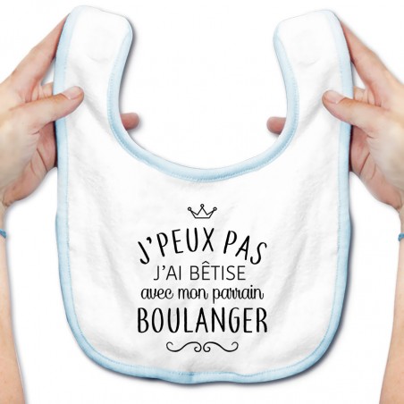 Bavoir bébé personnalisé J'peux pas j'ai bêtise avec mon parrain " métier "