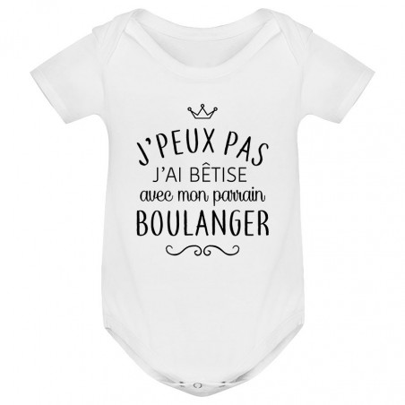 Body bébé personnalisé J'peux pas j'ai bêtise avec mon parrain " métier "