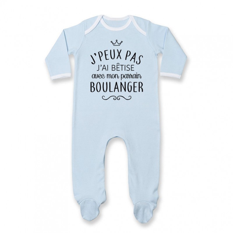 Pyjama bébé personnalisé J'peux pas j'ai bêtise avec mon parrain " métier "