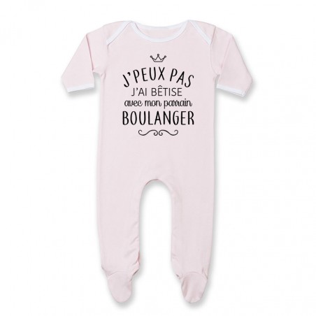 Pyjama bébé personnalisé J'peux pas j'ai bêtise avec mon parrain " métier "