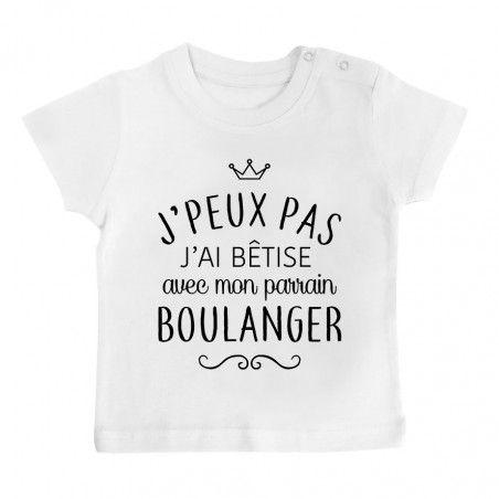 T-shirt bébé personnalisé J'peux pas j'ai bêtise avec mon parrain " métier "