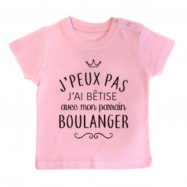 T-shirt bébé personnalisé J'peux pas j'ai bêtise avec mon parrain " métier "