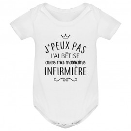 Body bébé personnalisé J'peux pas j'ai bêtise avec ma marraine " métier "