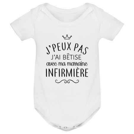 Body bébé personnalisé J'peux pas j'ai bêtise avec ma marraine " métier "