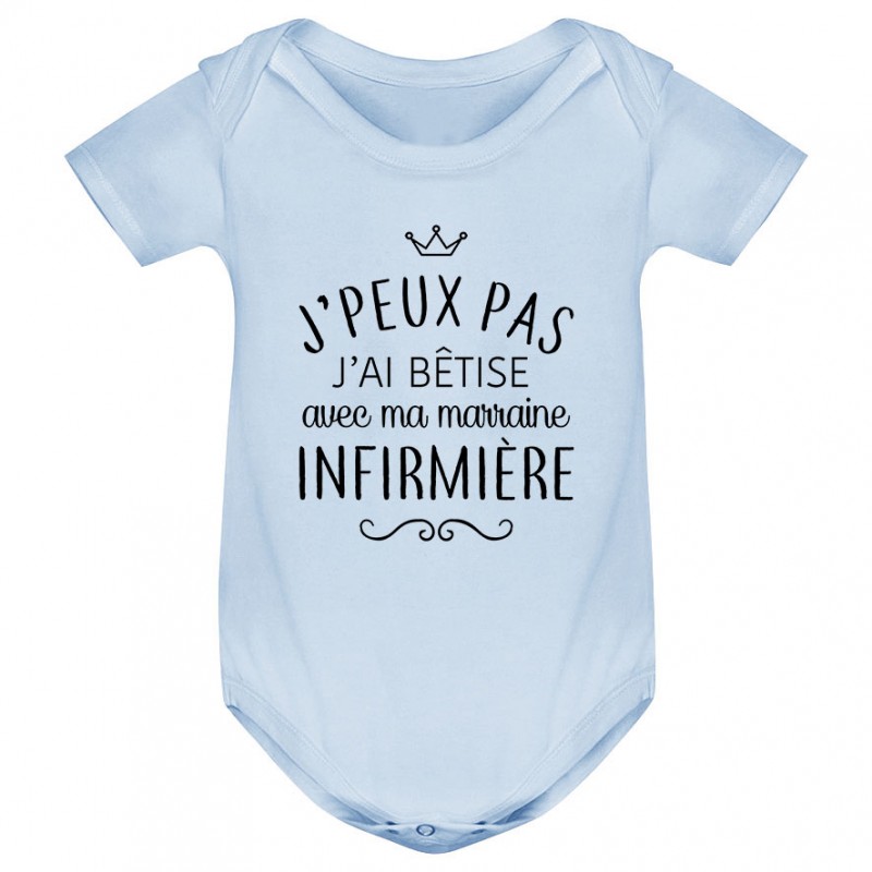 Body bébé personnalisé J'peux pas j'ai bêtise avec ma marraine " métier "