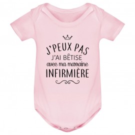 Body bébé personnalisé J'peux pas j'ai bêtise avec ma marraine " métier "