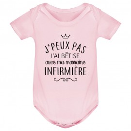 Body bébé personnalisé J'peux pas j'ai bêtise avec ma marraine " métier "