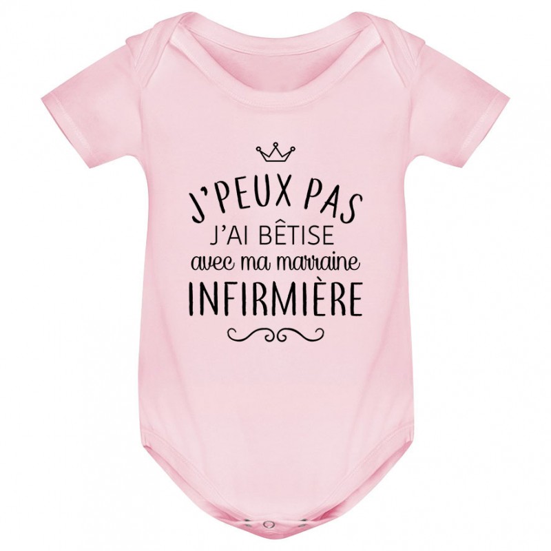 Body bébé personnalisé J'peux pas j'ai bêtise avec ma marraine " métier " Body bébé personnalisé J'peux pas j'ai bêtise avec ma marraine " métier "