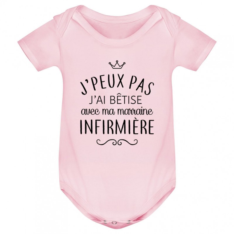 Body bébé personnalisé J'peux pas j'ai bêtise avec ma marraine " métier "