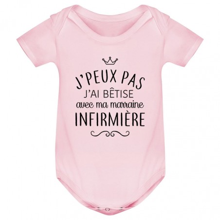 Body bébé personnalisé J'peux pas j'ai bêtise avec ma marraine " métier "