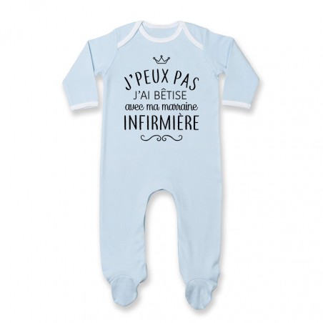 Pyjama bébé personnalisé J'peux pas j'ai bêtise avec ma marraine " métier "