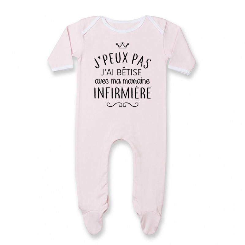 Pyjama bébé personnalisé J'peux pas j'ai bêtise avec ma marraine " métier " Pyjama bébé personnalisé J'peux pas j'ai bêtise avec ma marraine " métier "