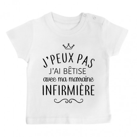 T-shirt bébé personnalisé J'peux pas j'ai bêtise avec ma marraine " métier "