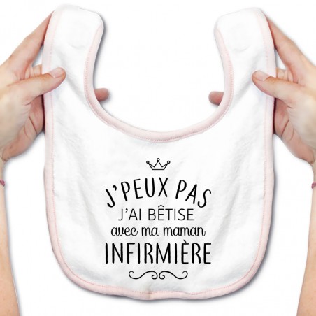 Bavoir bébé personnalisé J'peux pas j'ai bêtise avec ma maman " métier "