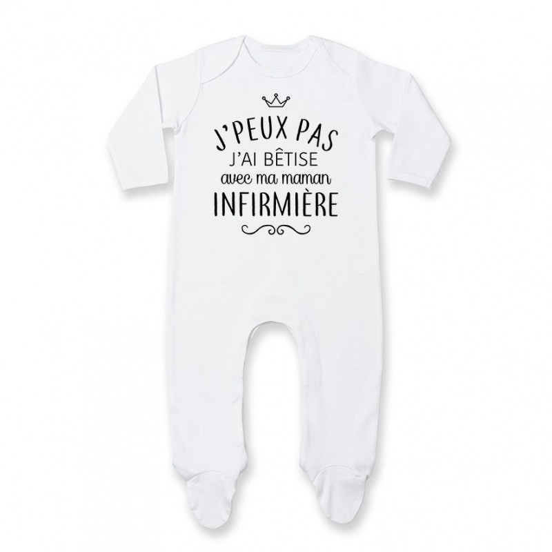 Pyjama bébé personnalisé J'peux pas j'ai bêtise avec ma maman " métier " Pyjama bébé personnalisé J'peux pas j'ai bêtise avec ma maman " métier "