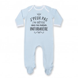 Pyjama bébé personnalisé J'peux pas j'ai bêtise avec ma maman " métier "