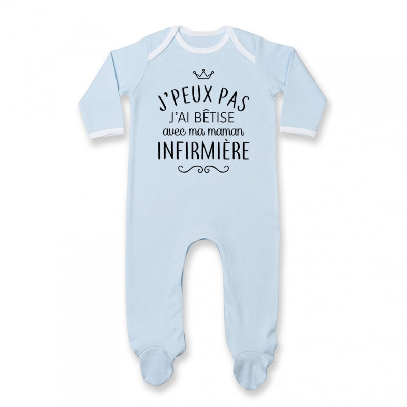 Pyjama bébé personnalisé J'peux pas j'ai bêtise avec ma maman " métier "