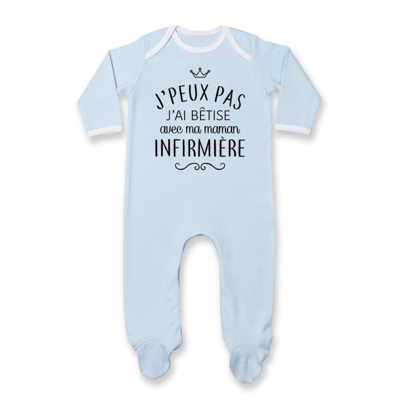 Pyjama bébé personnalisé J'peux pas j'ai bêtise avec ma maman " métier " Pyjama bébé personnalisé J'peux pas j'ai bêtise avec ma maman " métier "