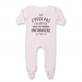 Pyjama bébé personnalisé J'peux pas j'ai bêtise avec ma maman " métier "