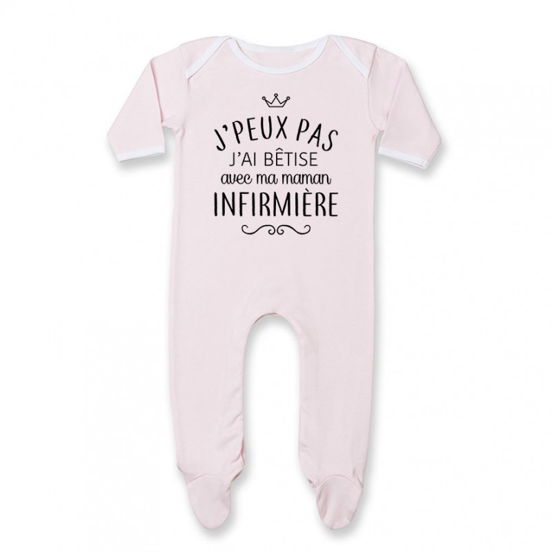 Pyjama bébé personnalisé J'peux pas j'ai bêtise avec ma maman " métier " Pyjama bébé personnalisé J'peux pas j'ai bêtise avec ma maman " métier "