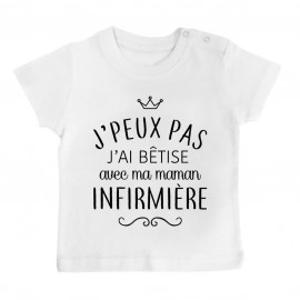 T-shirt bébé personnalisé J'peux pas j'ai bêtise avec ma maman " métier "