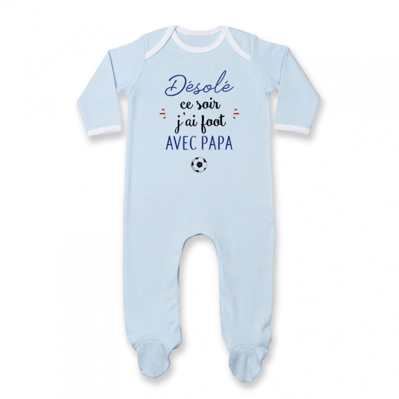 Pyjama bébé Désolé ce soir j'ai foot avec papa Pyjama bébé Désolé ce soir j'ai foot avec papa