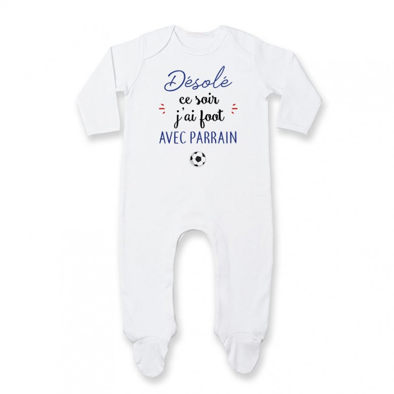 Pyjama bébé Désolé ce soir j'ai foot avec parrain Pyjama bébé Désolé ce soir j'ai foot avec parrain