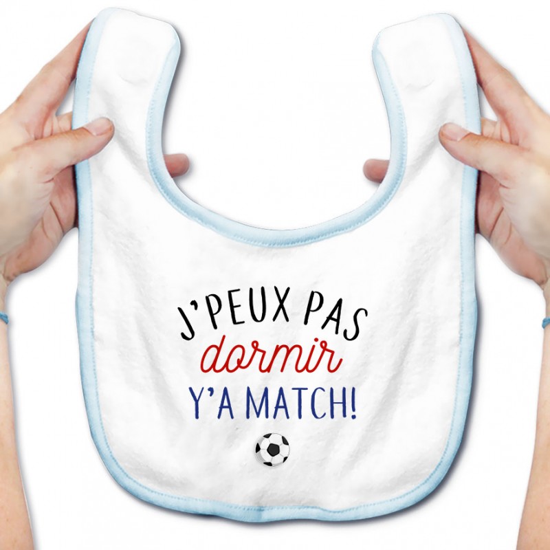 Bavoir bébé J'peux pas dormir y'a match Bavoir bébé J'peux pas dormir y'a match