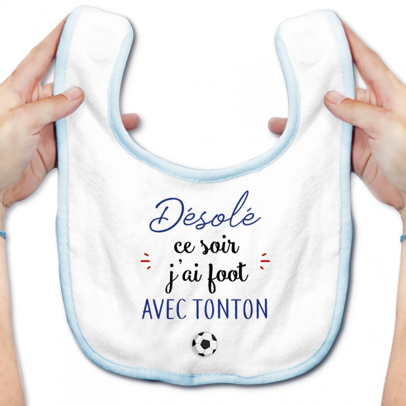 Bavoir bébé Désolé ce soir j'ai foot avec tonton Bavoir bébé Désolé ce soir j'ai foot avec tonton